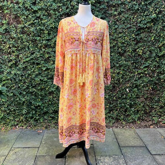 R.Vivimos Women Long Sleeve Floral V Neck Tassel Boho Festival Dress M, Sz 8, 10 - Picture 5 of 13
